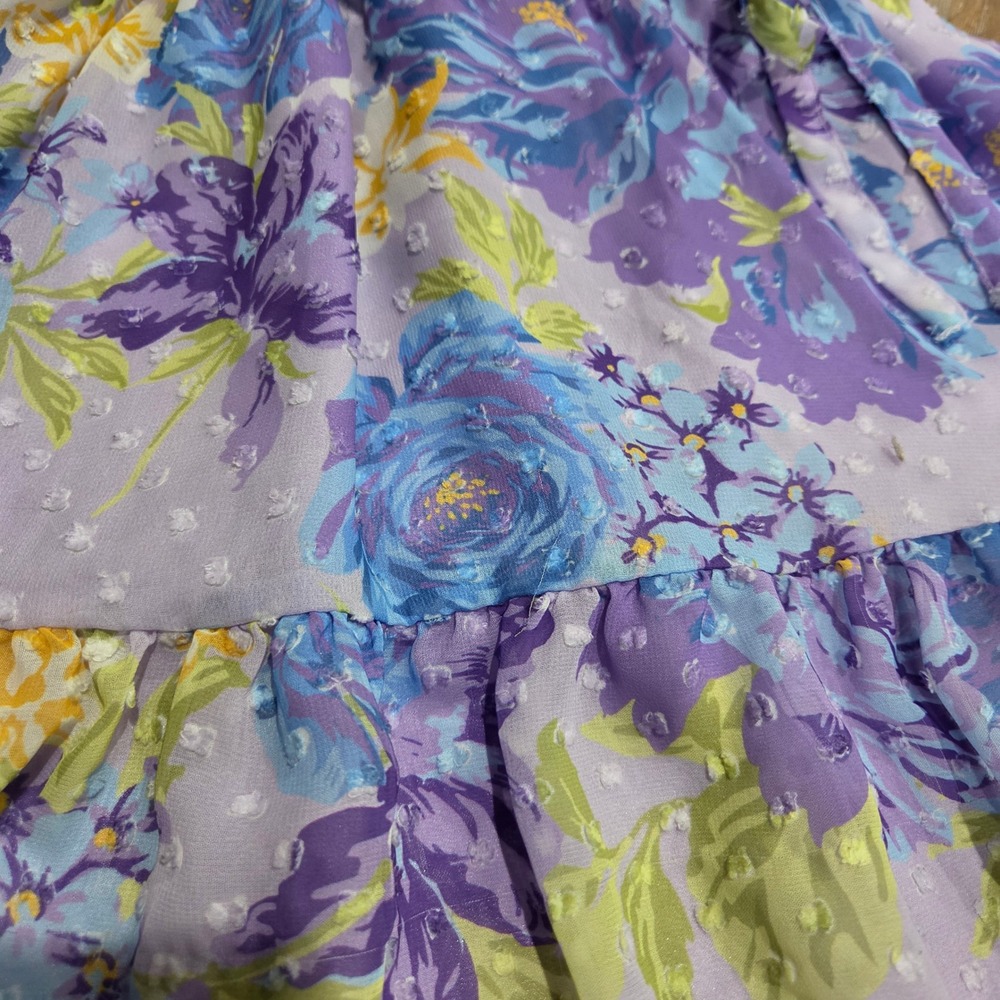 The Childrens Place Girls Purple Floral Clip Dot Tiered Dress 5T Lavender Rose - Picture 2 of 5